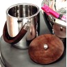 Double-wall stainless steel champagne and ice bucket with wooden lid