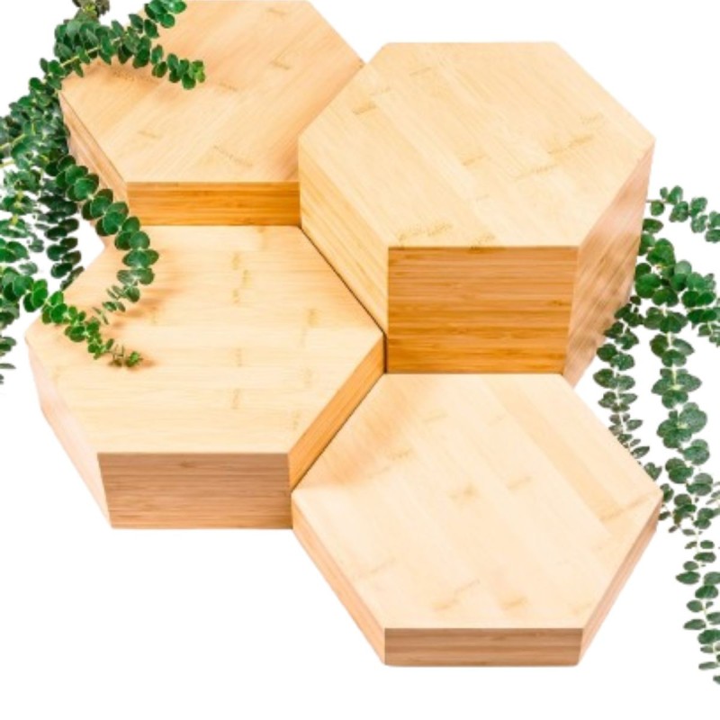 Présentoirs en bambou Hexat Ø30 cm – Kit de 4 | Buffet & traiteur pro | KanTsens