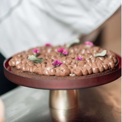 raspberry round glass stand for buffet, cocktails and pastries