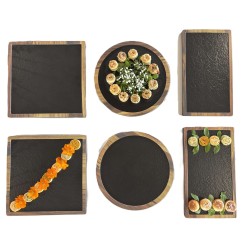 MAGMA Square Presentation Tray – 33.5 × 33.5 cm – Slate & Wood Effect Melamine