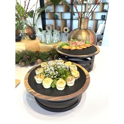 MAGMA Round Presentation Tray – Ø 33 cm – Slate & Wood Effect Melamine