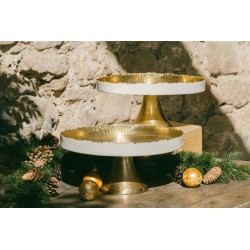 Présentoir GOLD Blanc Martelé diam 30,5 cm Métal