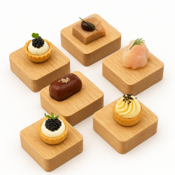 Support présentation PALET chêne 8x8 cm – Buffet traiteur | KanTsens