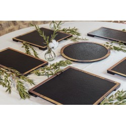 Plateau de présentation rectangulaire en mélamine – 37,8 x 21,5 cm – Effet ardoise et bois