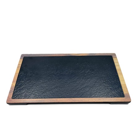 MAGMA Square Presentation Tray – 33.5 × 33.5 cm – Slate & Wood Effect Melamine