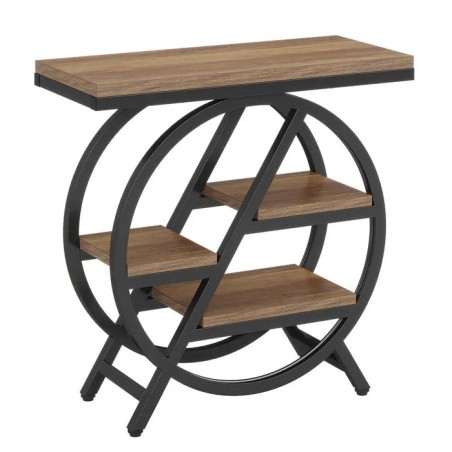 Présentoir buffet XL ORBI 4 niveaux – structure cercle acier noir & bois vieilli | KanTsens