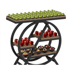 Présentoir buffet XL ORBI 4 niveaux – acier noir & effet bois vieilli 66,5 cm