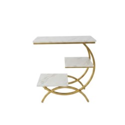 Présentoir buffet XL AZRIEL Blanc 3 niveaux – acier & effet bois 65 cm