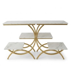 Présentoir buffet XL AZRIEL Blanc 3 niveaux – acier & effet bois 65 cm