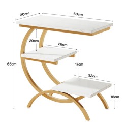 Présentoir buffet XL AZRIEL Blanc 3 niveaux – acier & effet bois 65 cm