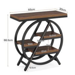 Présentoir buffet XL ORBI 4 niveaux – acier noir & effet bois vieilli 66,5 cm